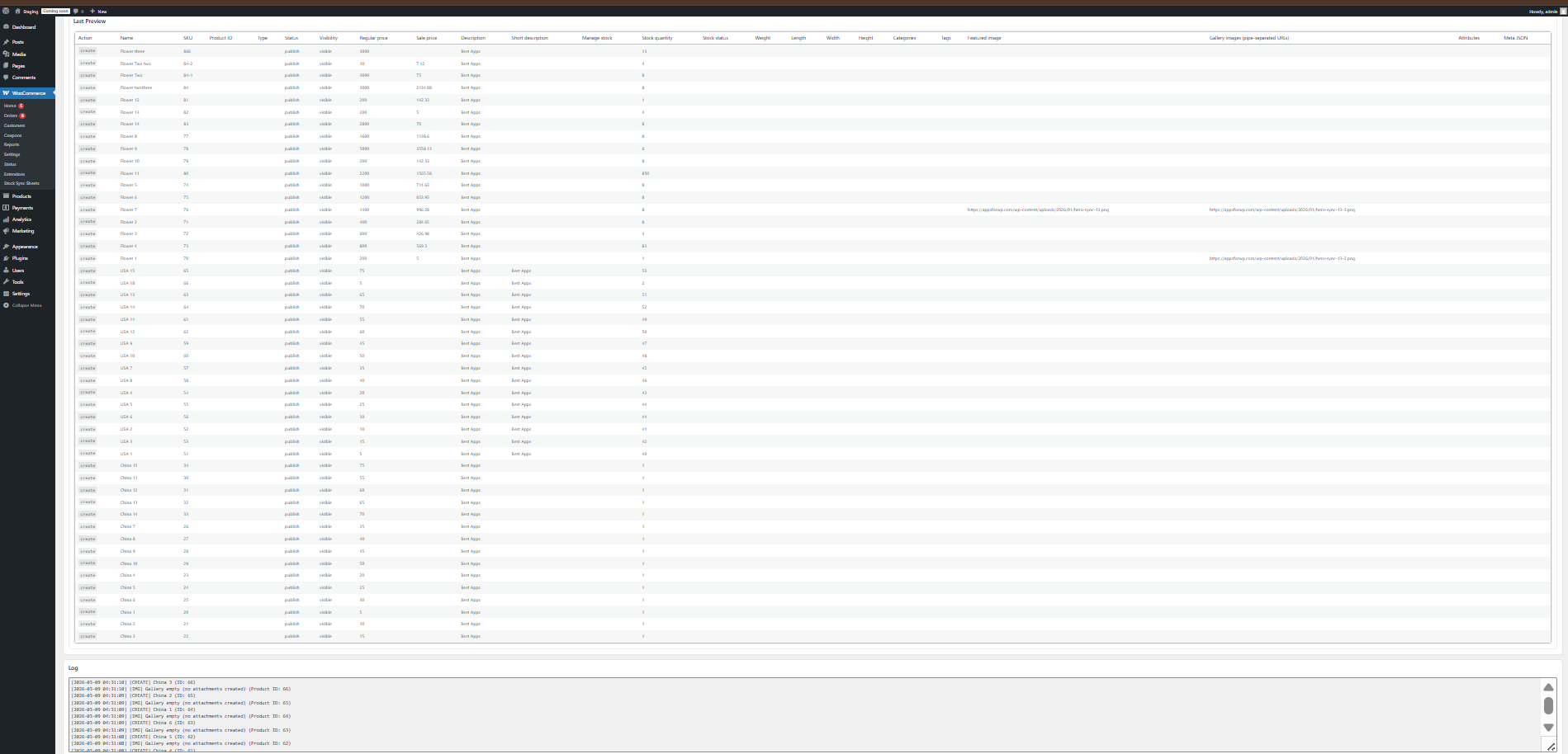 Product Builder log screenshot