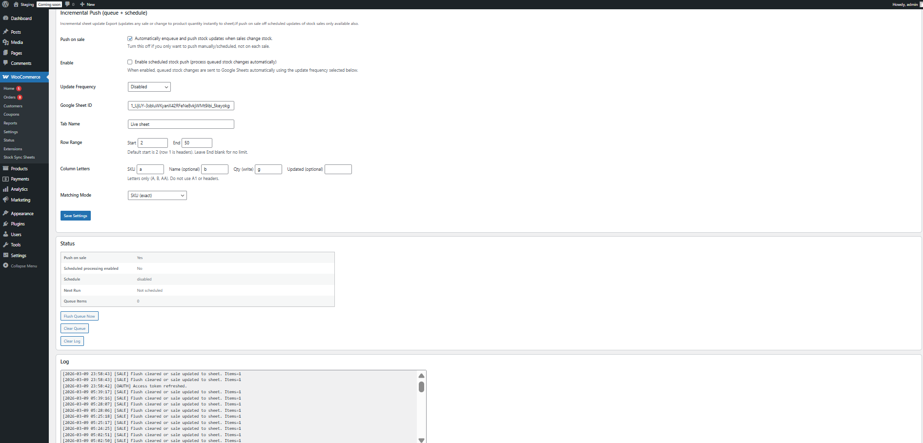 Sheet Push page settings and workflow screenshot