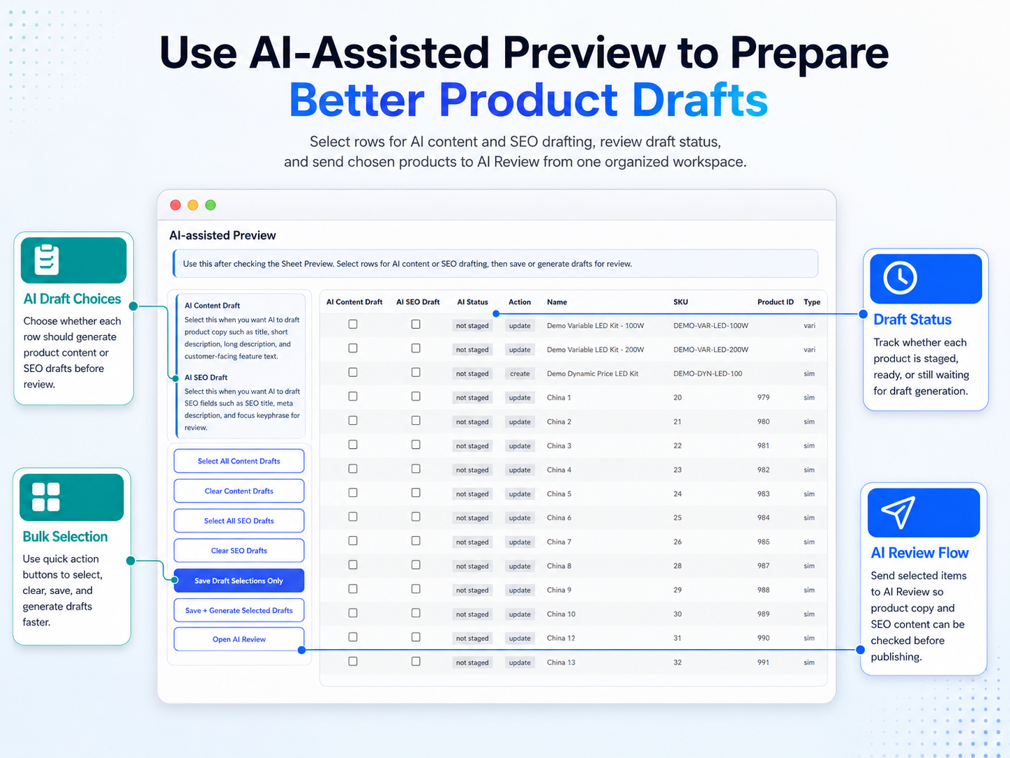 Manual Review and staging for WooCommerce stock sync