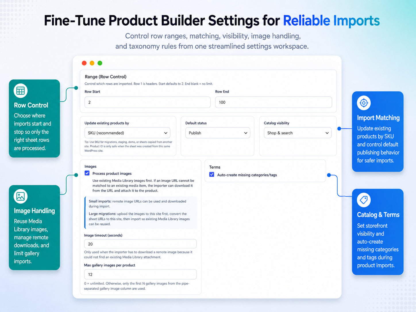 Stock Sync Sheets fine tune Product Builder settings screenshot