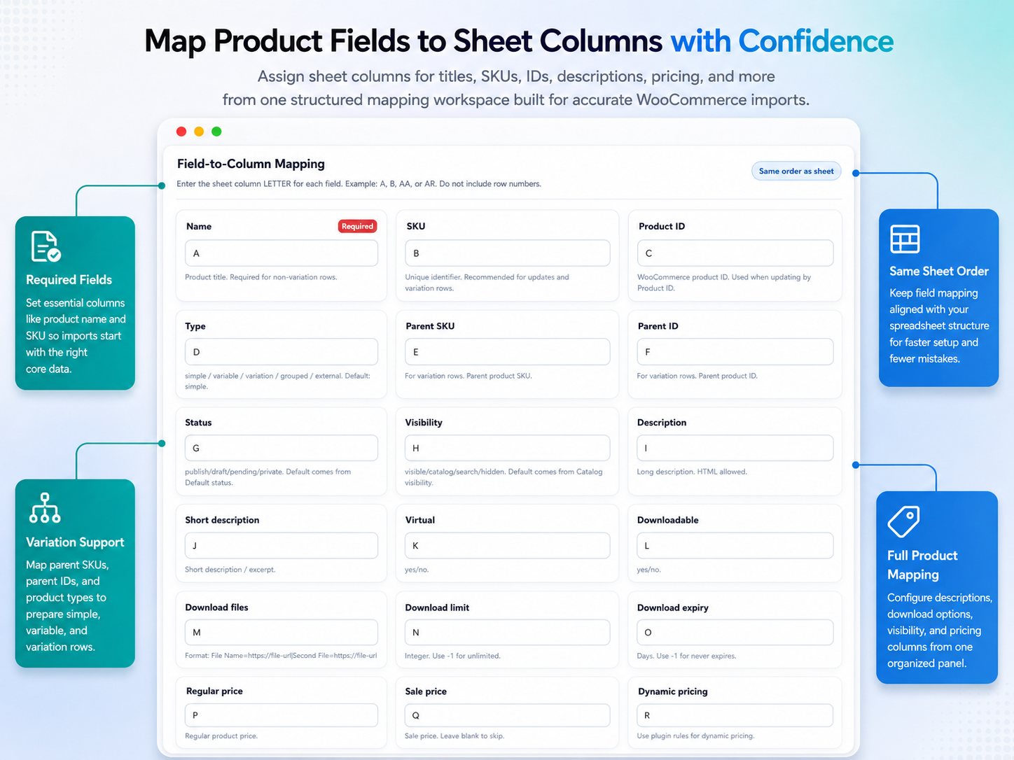 Stock Sync Sheets Product Builder easy to map screenshot