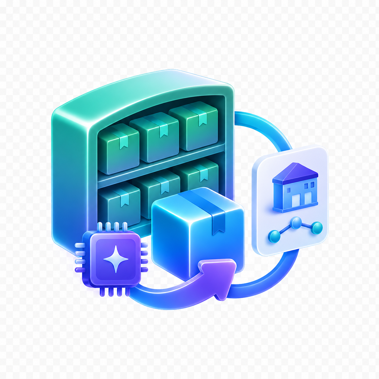 OmniSupply AI icon showing AI-powered stock replenishment, supplier directory management and automated supply flow for WooCommerce.