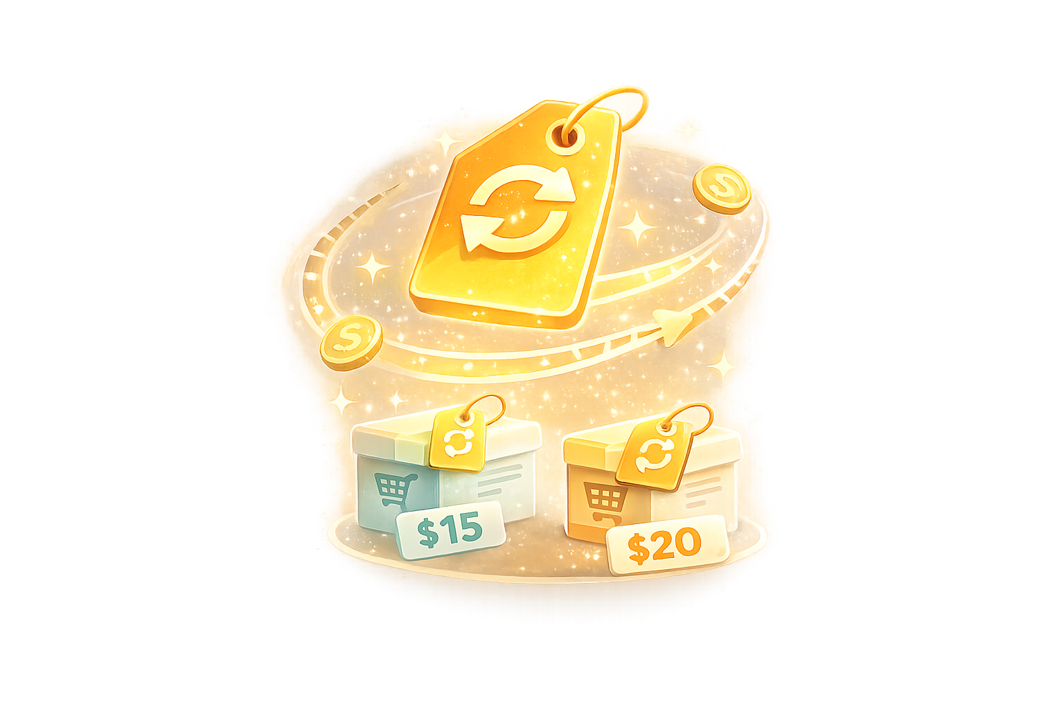 Price Sync Add-On icon showing WooCommerce product prices automatically syncing between products with updated price tags.
