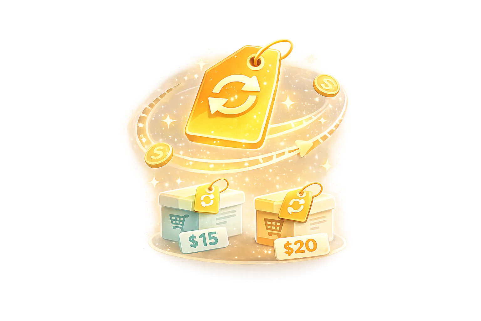 Price Sync Add-On icon showing WooCommerce product prices automatically syncing between products with updated price tags.