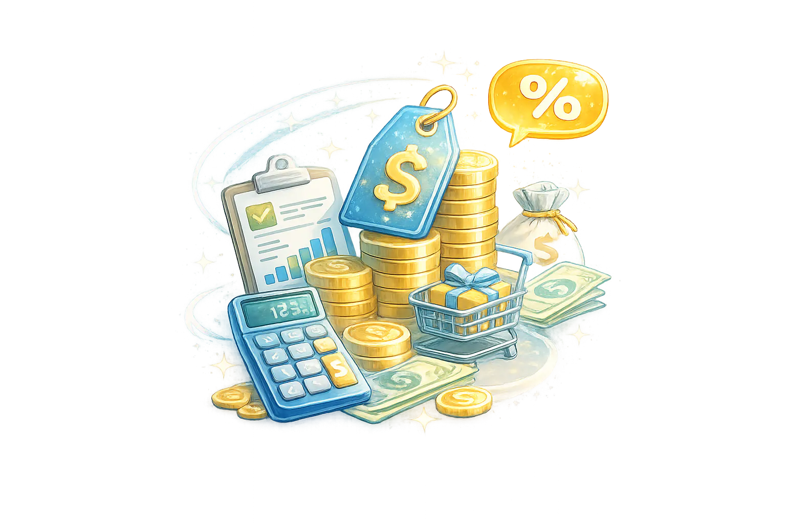 Pricing and Get Started icon showing WooCommerce plans, prices, savings, payments and product purchase options.