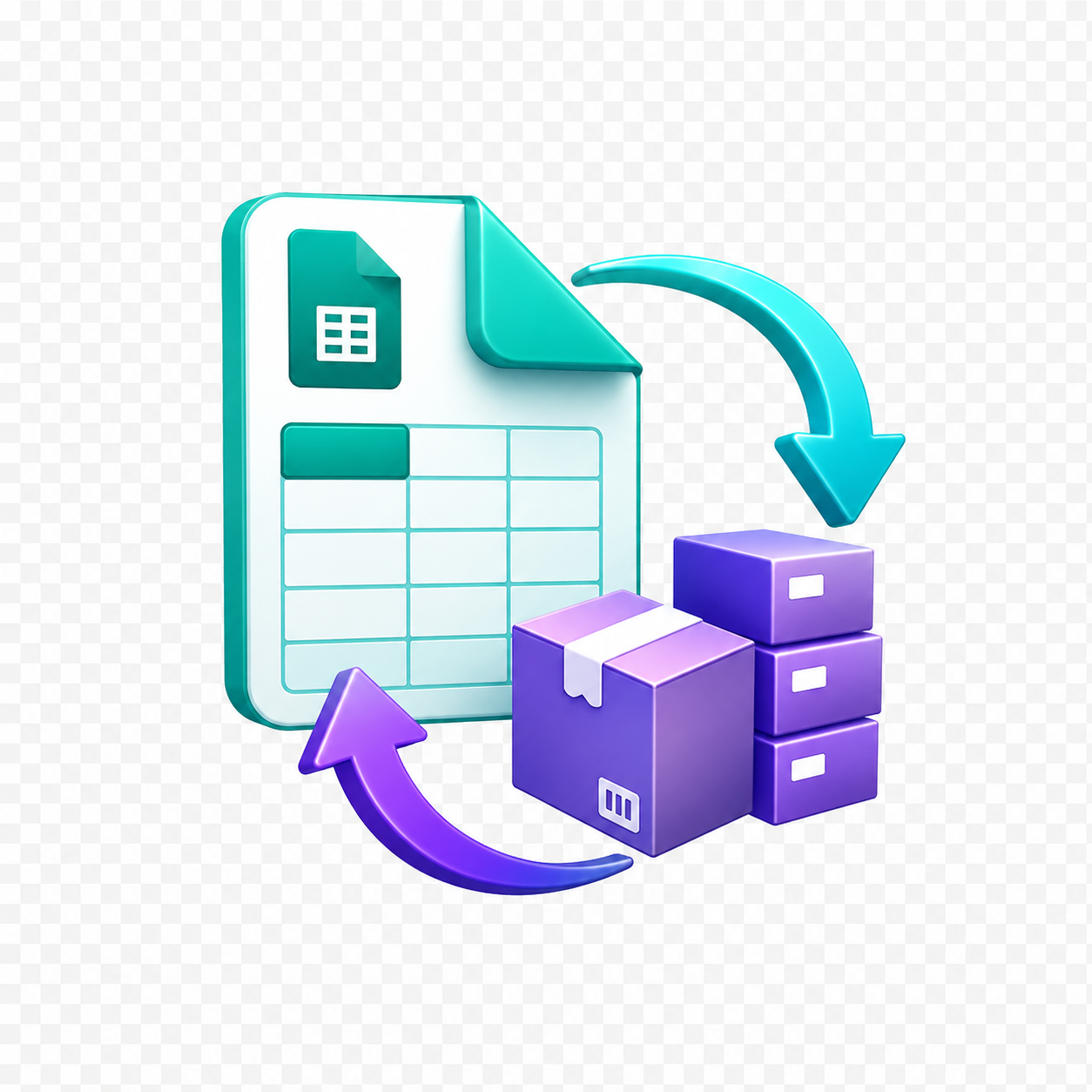 Stock Sync Sheets icon showing a Google Sheets style document syncing with WooCommerce stock boxes.