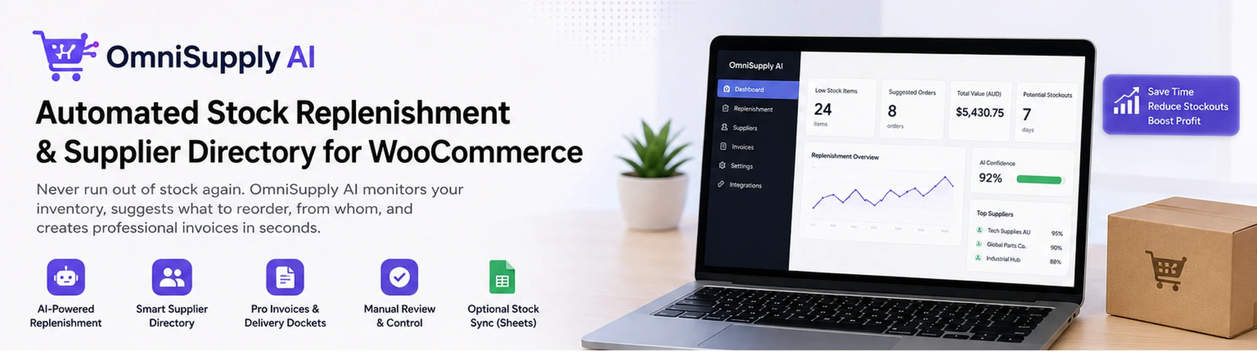 OmniSupply AI WooCommerce stock replenishment plugin dashboard